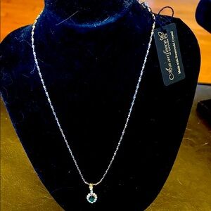 Swarovski Silver and Green Necklace with Emerald Pendant